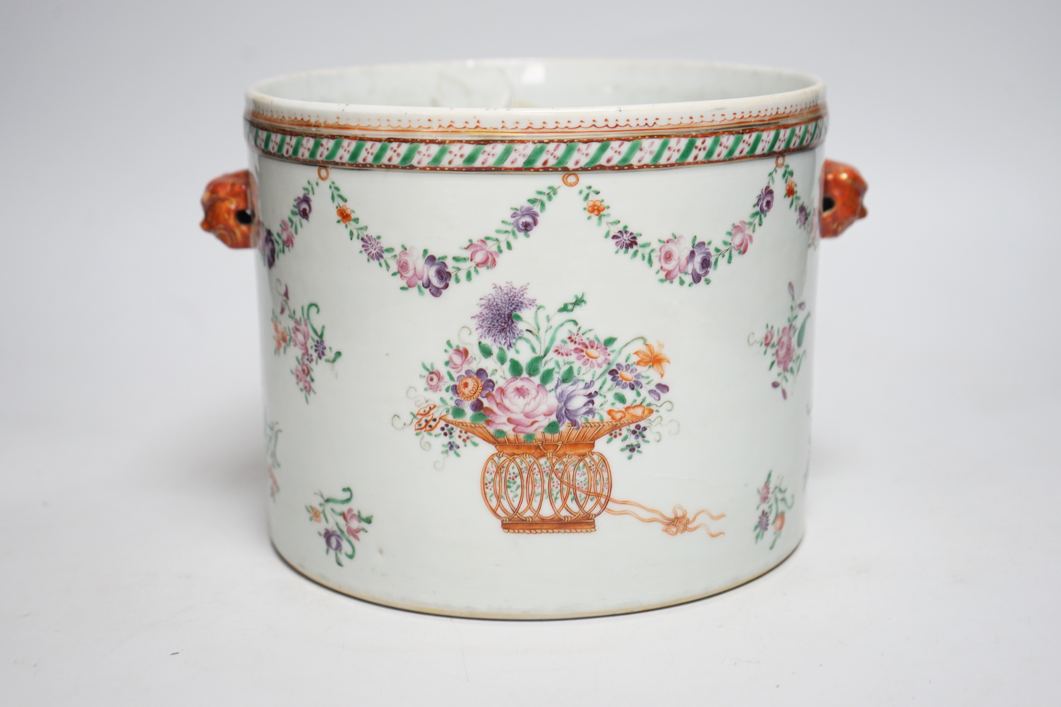 A Chinese famille rose export wine cooler with floral decoration, late 18th century, 17cm high